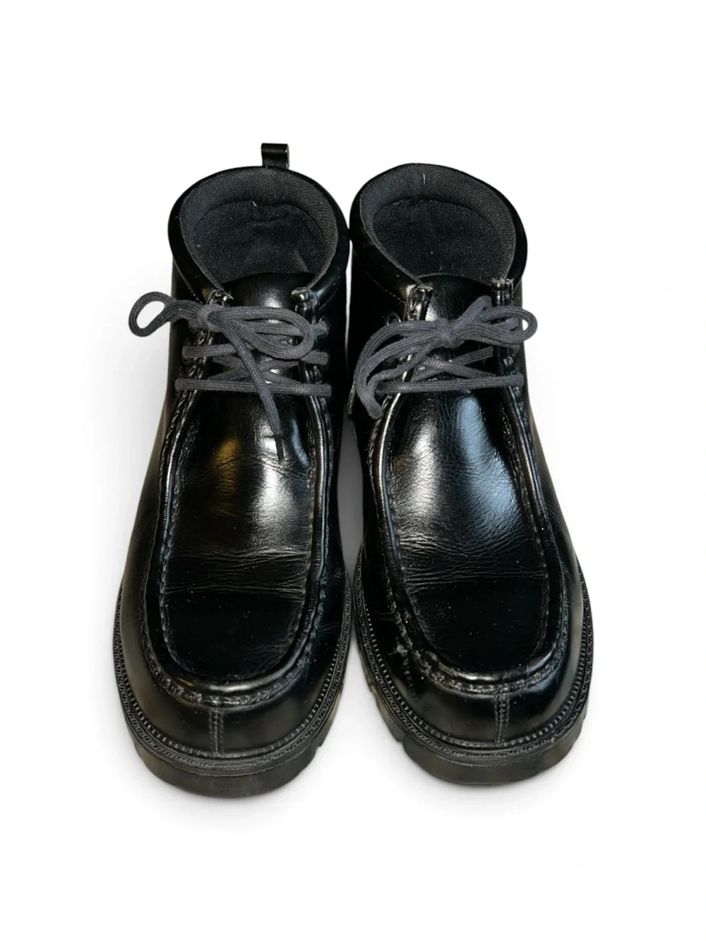 Vintage Y2K Bass Warren Black Leather Chukka Boots Lug Sole Goth Preppy Size 9.5